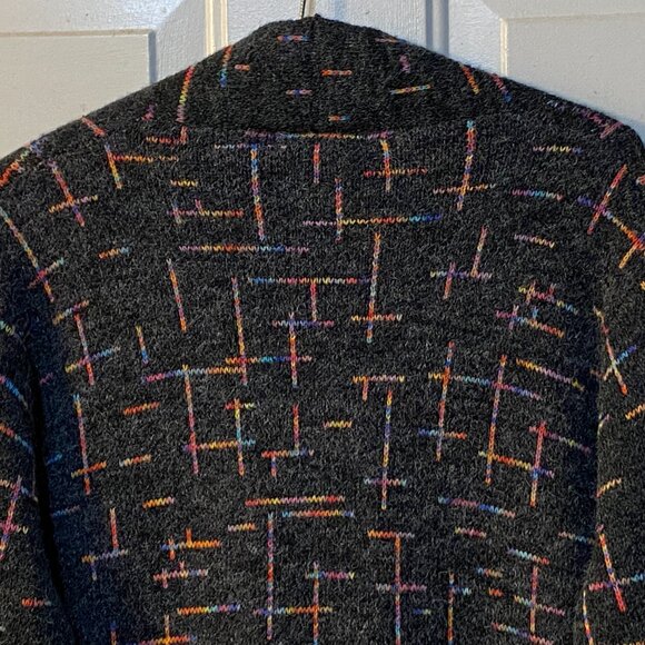 NEW Creation Womens Sz M Cardigan Sweater Snap Wool Blend Dark Gray/Multi Fringe - Picture 7 of 12
